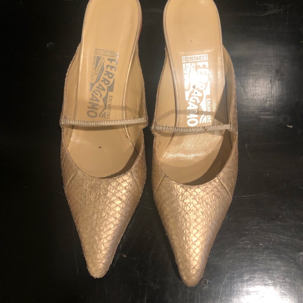 Ferragamo Mules Vintage Preowned Python Tan - image 2